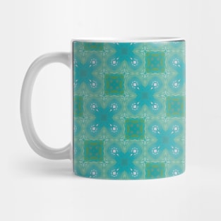 Teal and Green Squares and Butterfly Shaped Pattern - WelshDesignsTP003 Mug